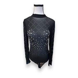 🆕 NWT Women’s L Blashe Black Jewelled Mesh Bodysuit Large